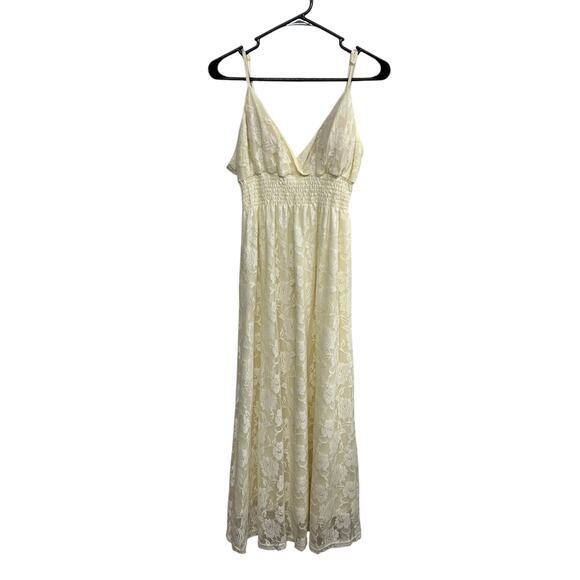 Romantic boho ivory lace maxi dress bridal shower cottagecore L - Picture 1 of 5